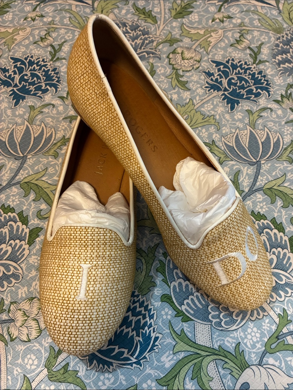 Jack Rogers “I Do” Wedding Bridal Tan Woven Flats Size 7.5*